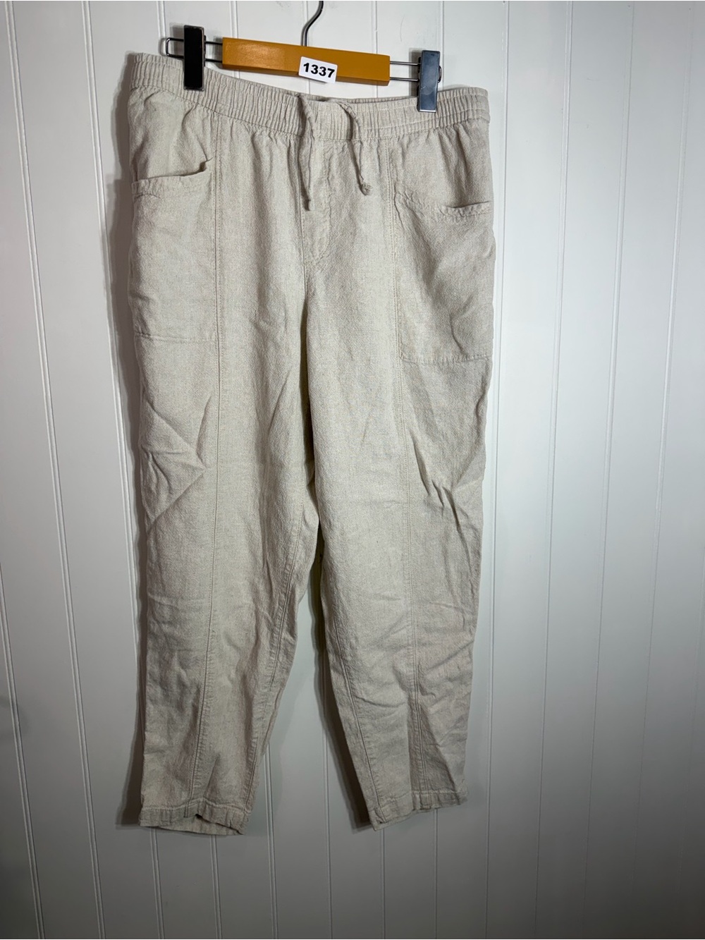 Linen Blend Pull-On Crop Pants Women’s 32 Natural Beige